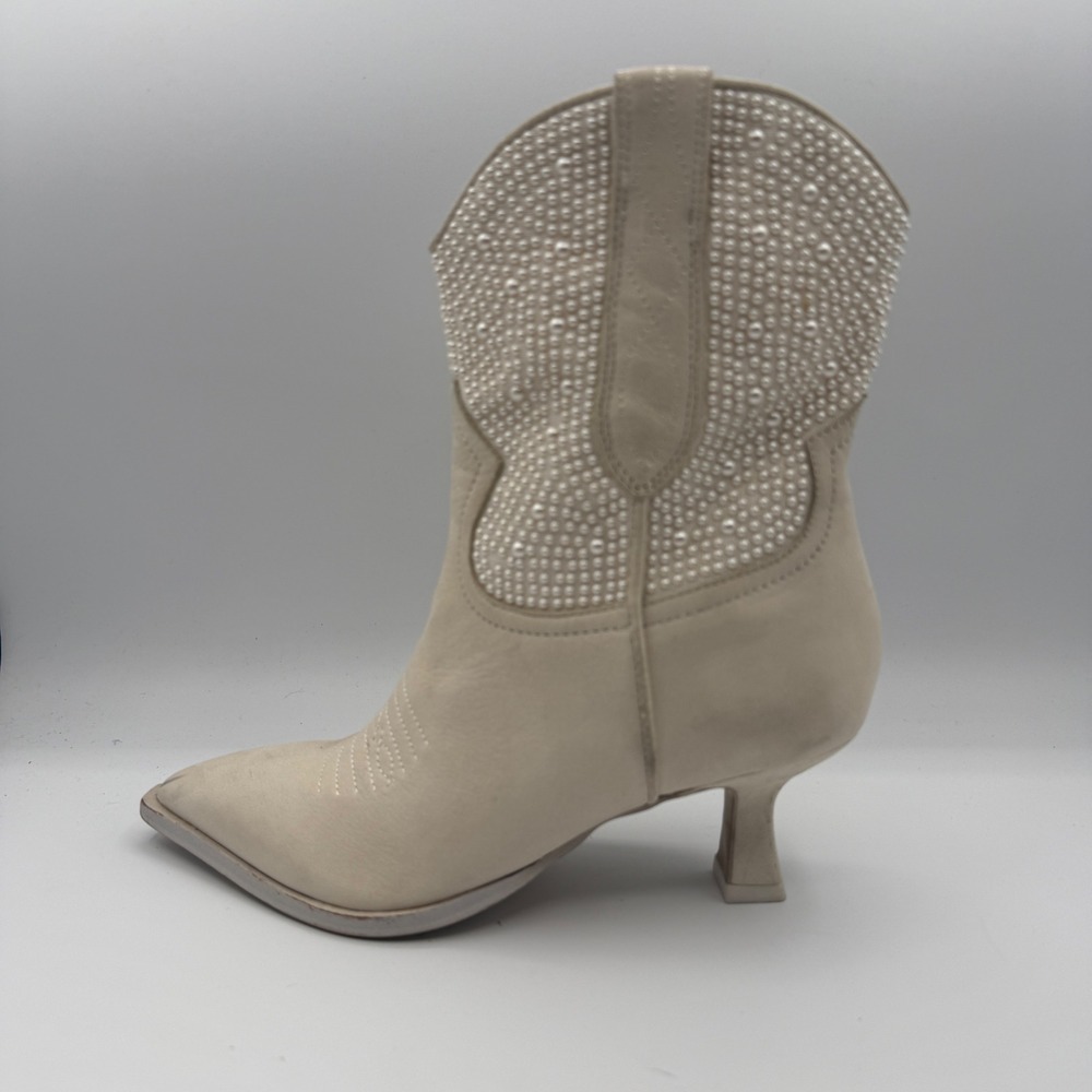 Dolce Vita Angel Pearl Western Boot Womens 5 Ivory Leather Pointed Toe Kitten